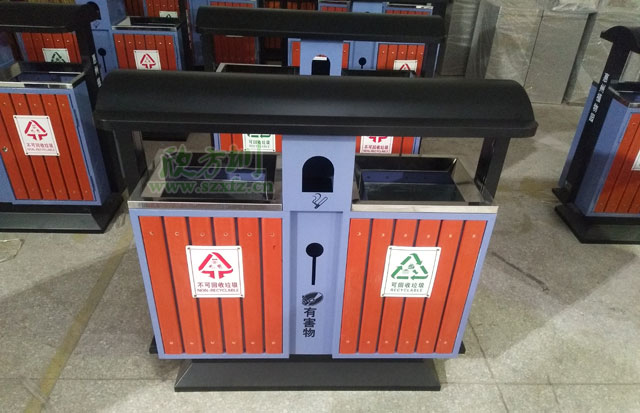 戶外鋼木分類(lèi)垃圾桶便于惠州植物園垃圾投放